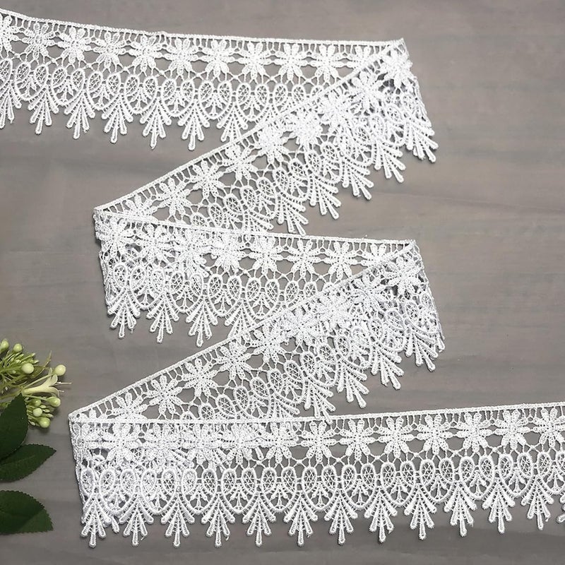 DKKUAYANGUP (Pure White Floral Lace Trim - 5 Yards, 9cm Wide | Wedding Dress Embellishment, Gift Packaging, Party Decor | DIY Sewing & Craft Supplies - Image 2